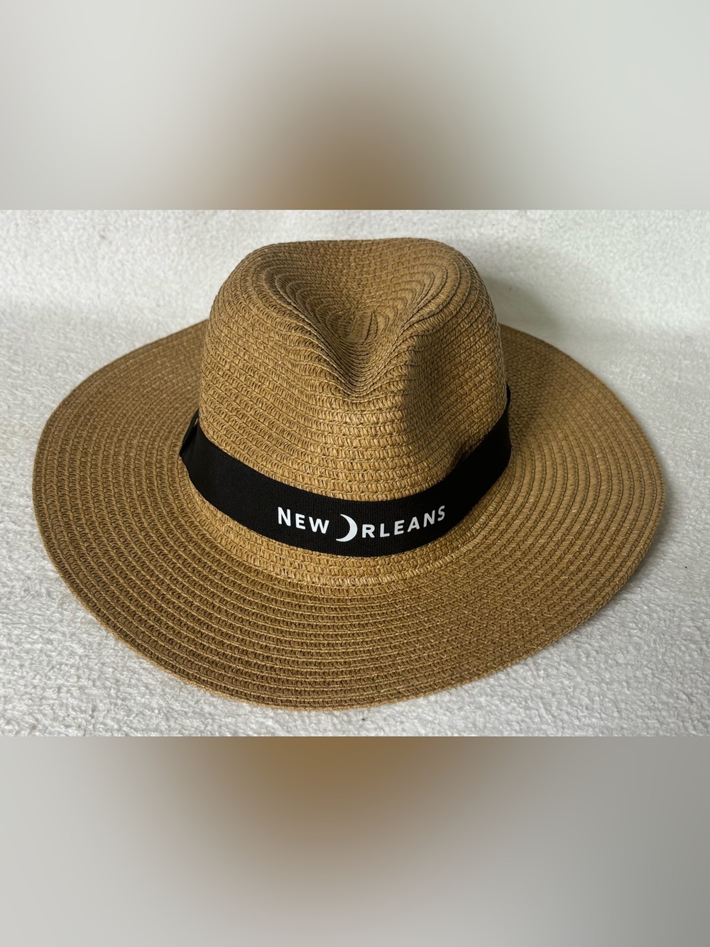 New Orleans Straw Fedora Hat with Black Band - Brown